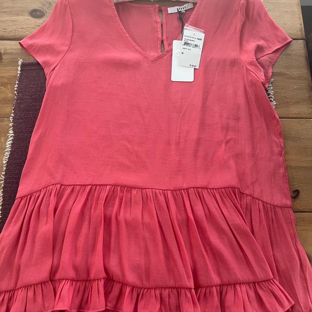 RO + DE salmon pink top with cupcake ruffle detail